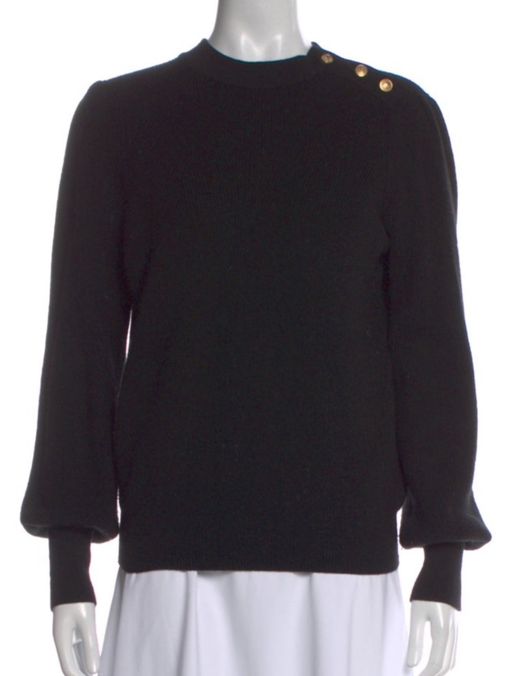 Gerard Darel Black Crewneck Sweater with Gold Shoulder Buttons